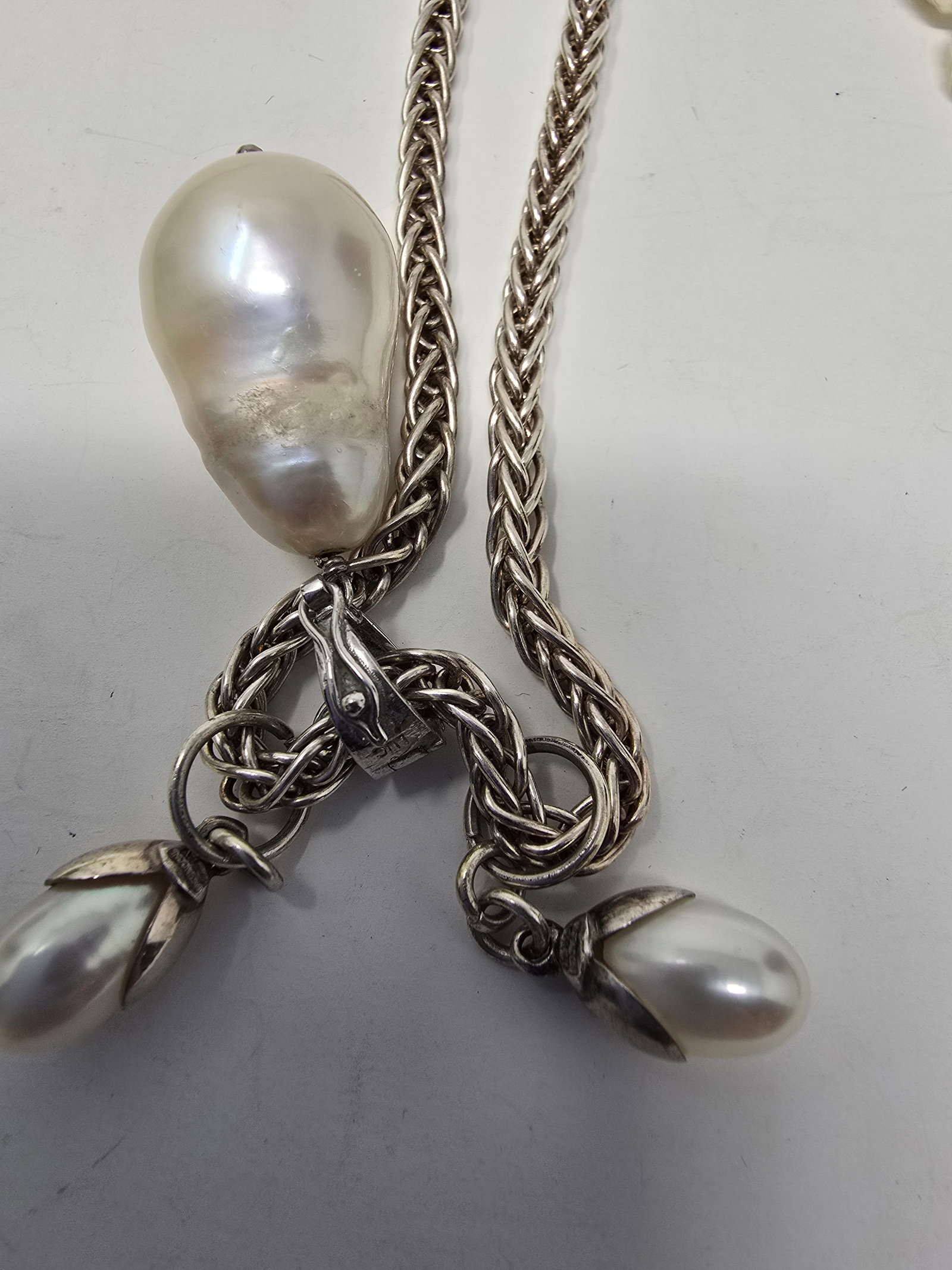 925 Sterling Silver And Pearl Necklace - 2