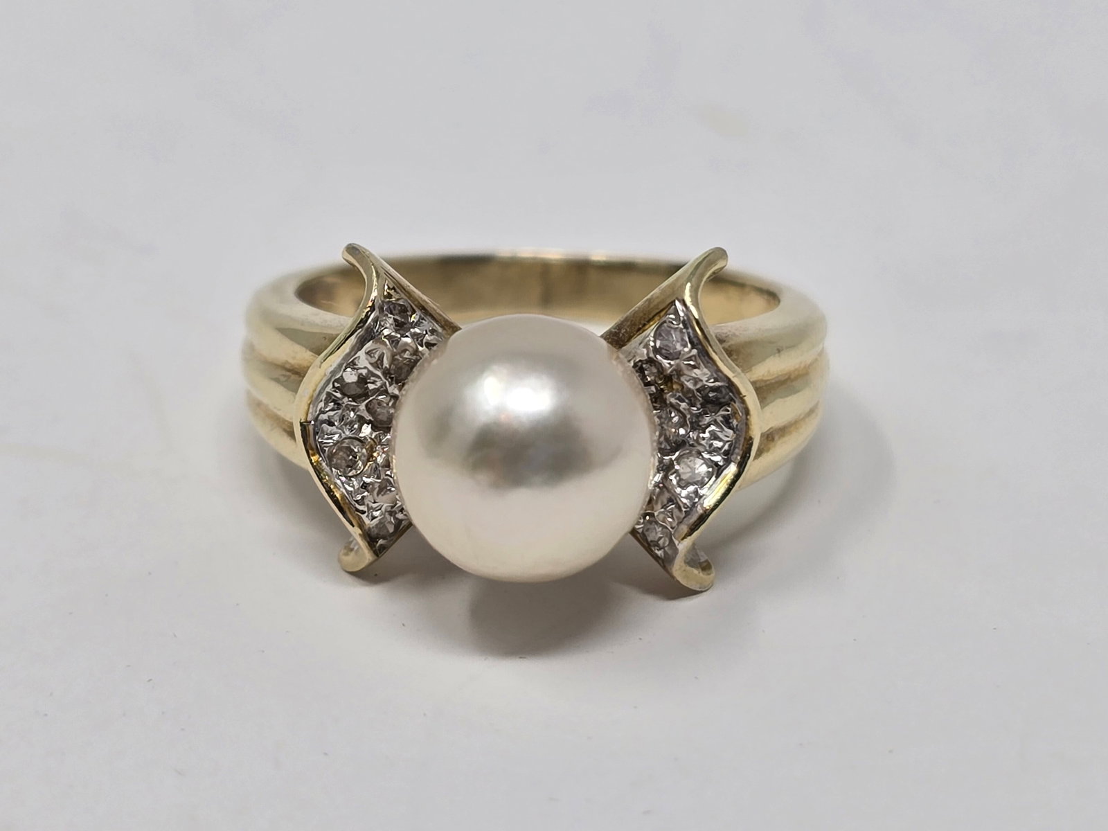 14k Gold/Diamond/Pearl Ring (585) - 2