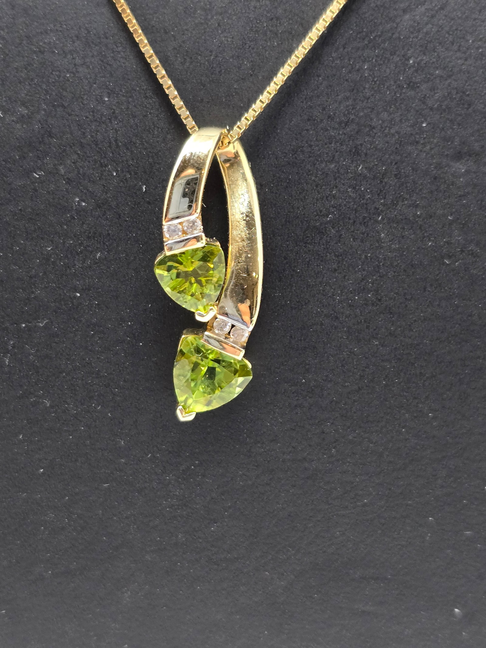 14k Yellow Gold with Double Heart Peridot Pendant - 2