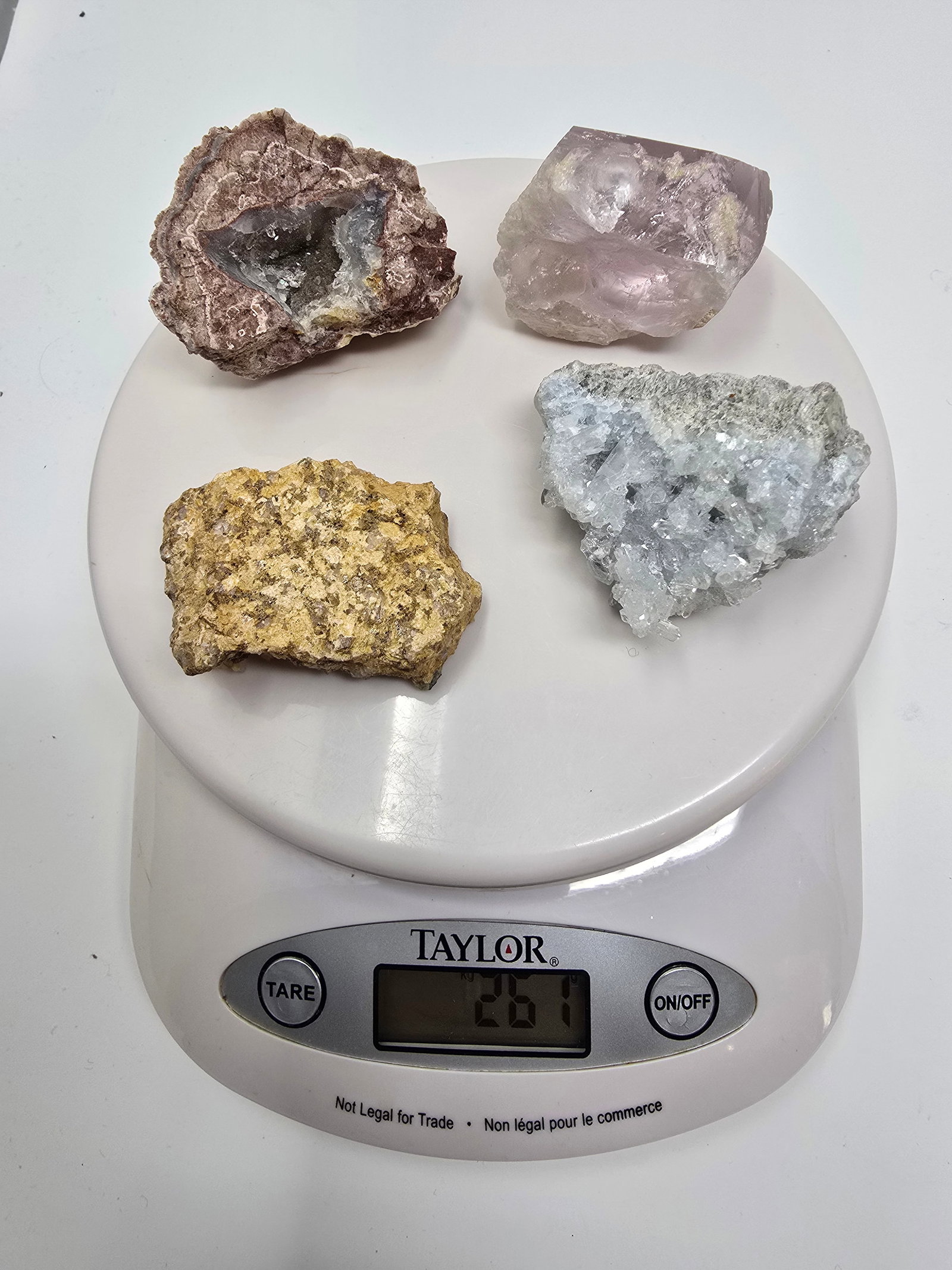 Mixed Lot of (4) Crystals: Ferruginous Quartz, Fluorite, Celestine & Thunder Egg - 4