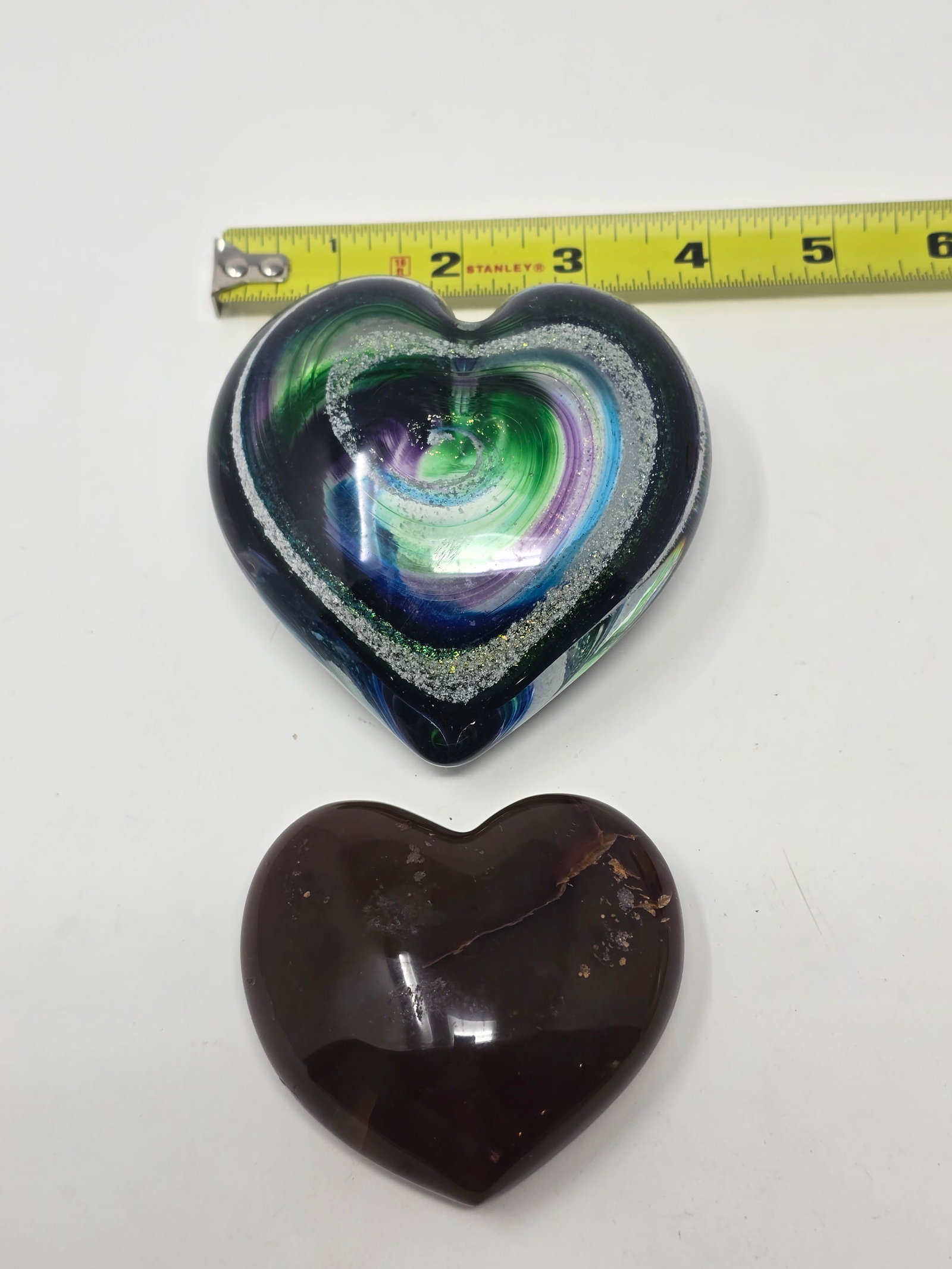 Agate Heart & Large Glass Heart Paperweights - 3