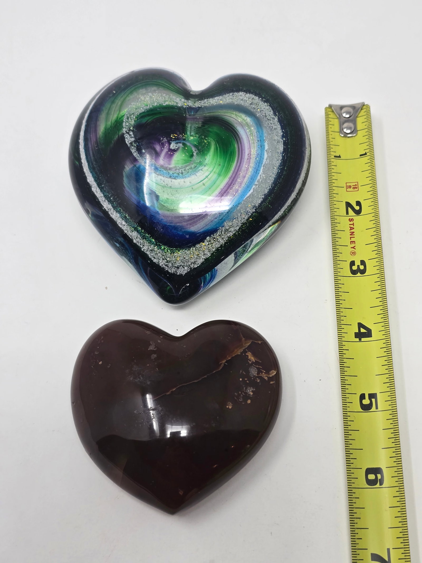 Agate Heart & Large Glass Heart Paperweights - 4