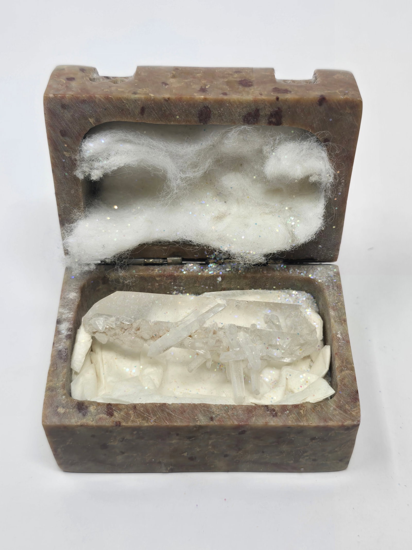 Carved Talc Trunk with Clear Quartz Crystal - 2