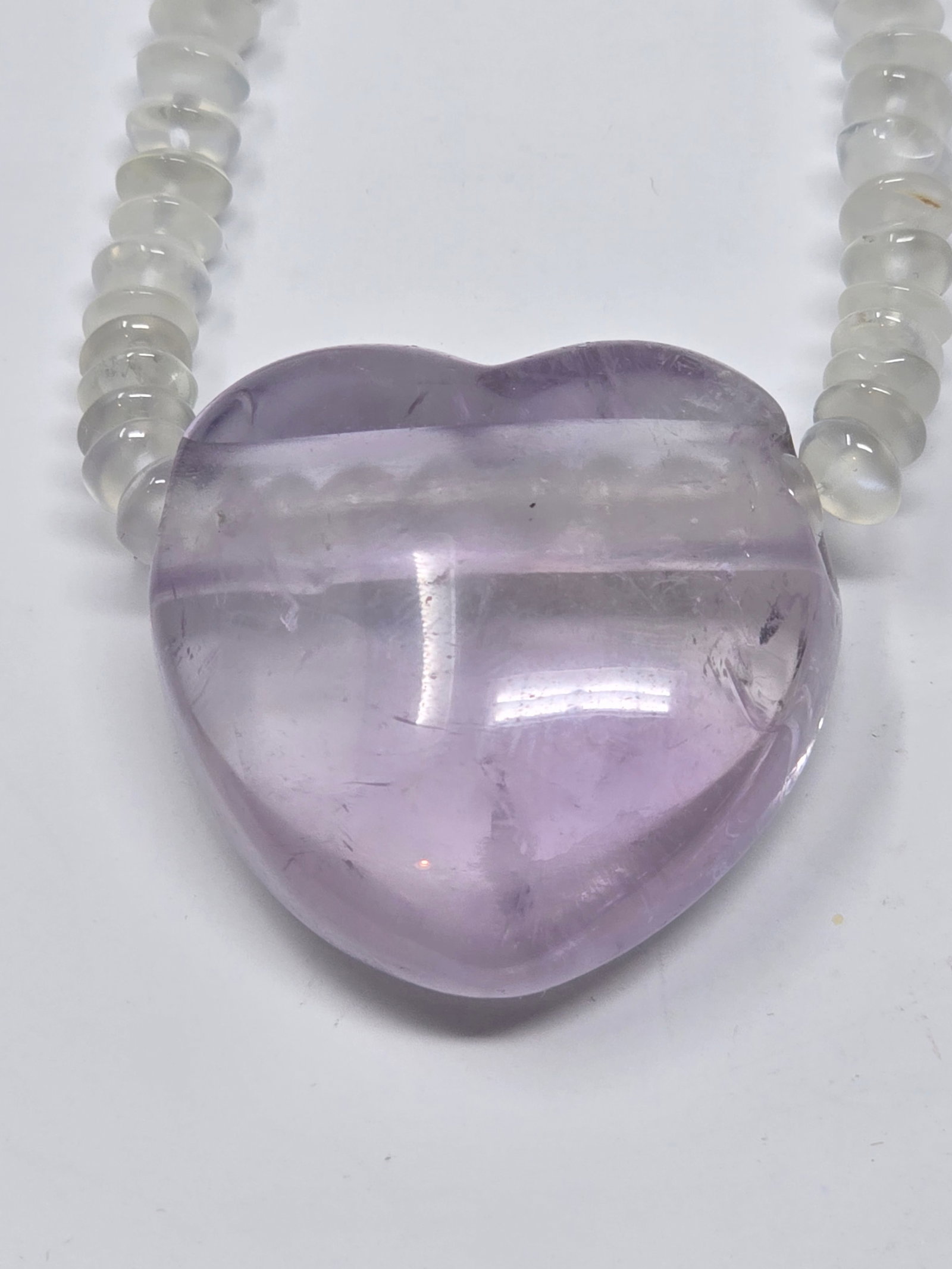 Beaded Necklace Featuring Clear Quartz Vondelle Beads and an Amethyst Heart. - 2