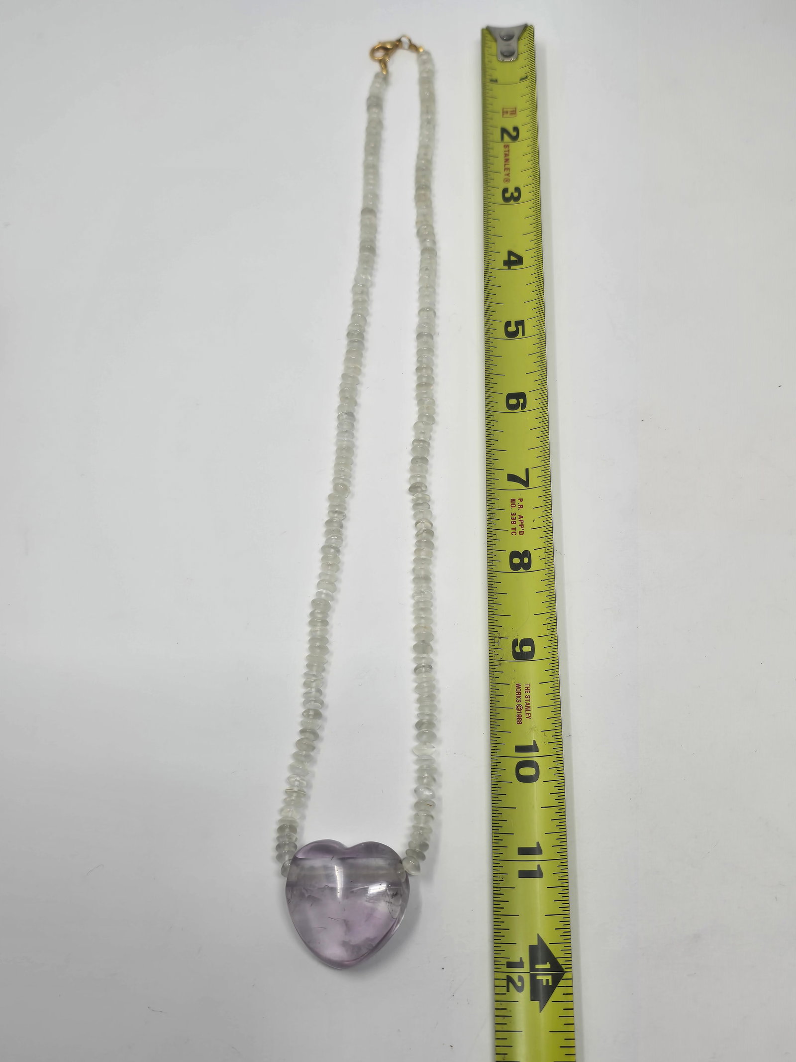 Beaded Necklace Featuring Clear Quartz Vondelle Beads and an Amethyst Heart. - 4