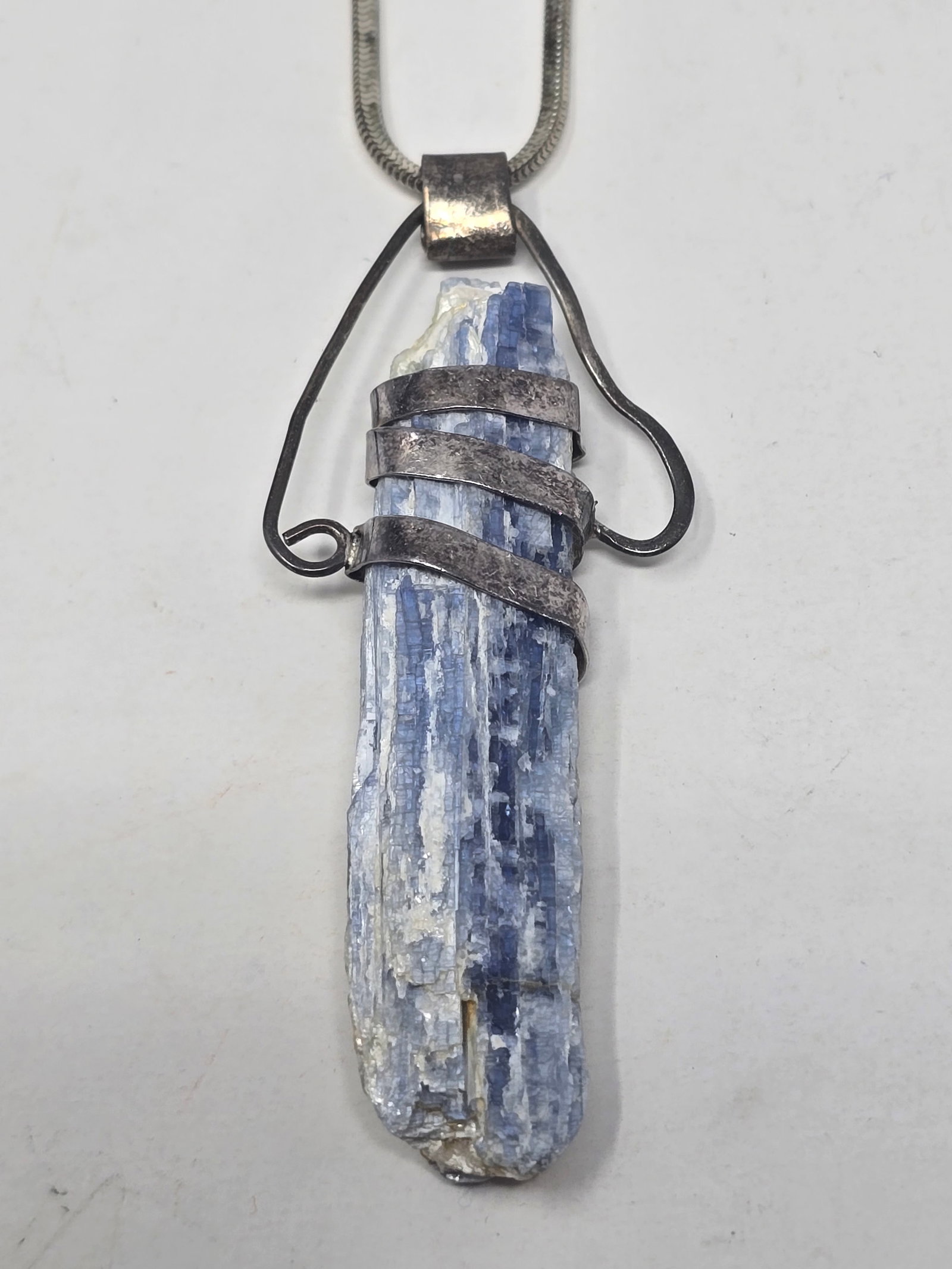 925 Sterling Silver Chain Necklace with a Raw Blue Kyanite Blade Crystal Pendant, Wire-wrapped in - 2