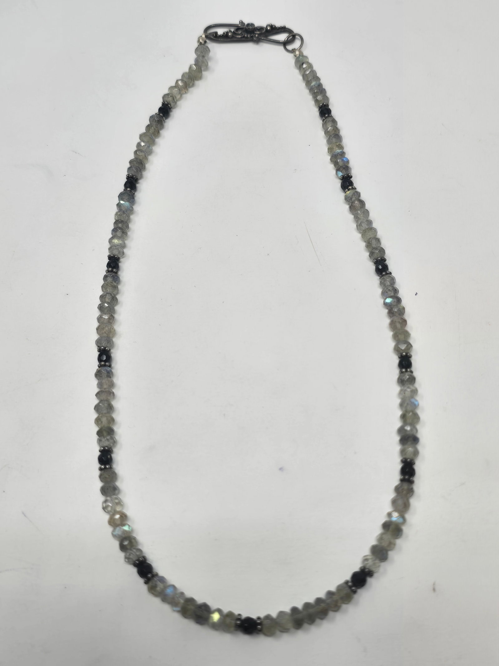 Labradorite Beaded Necklace with an Ornate Silver Clasp - 2