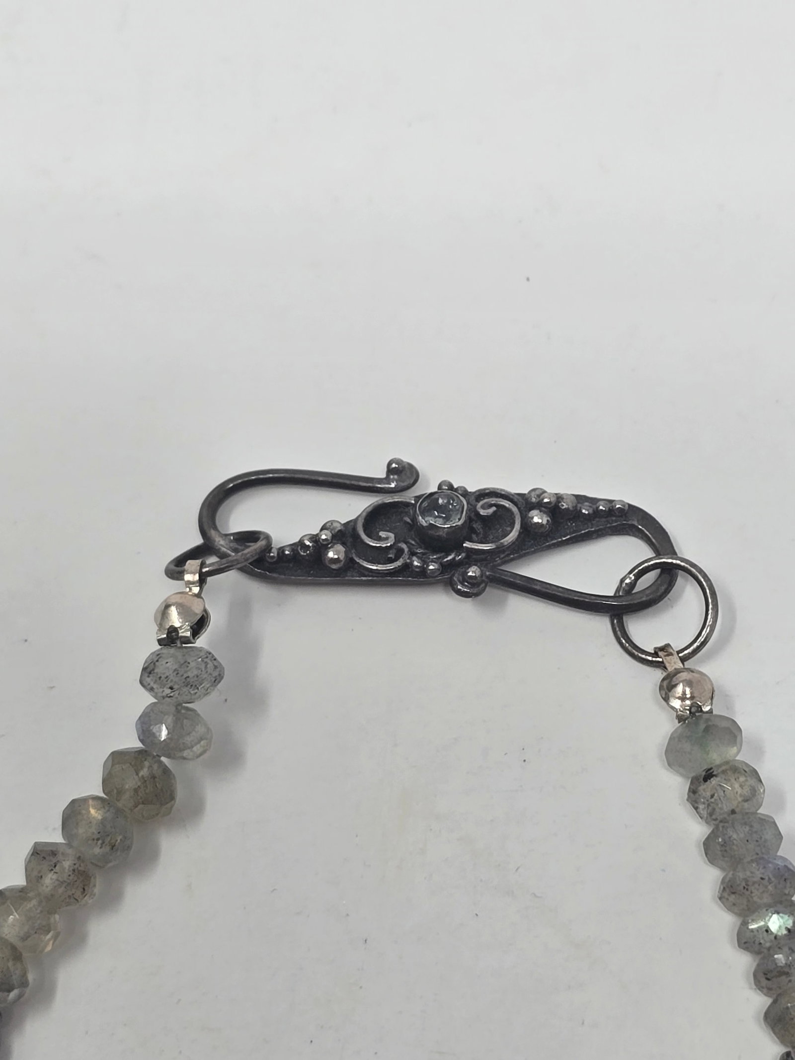 Labradorite Beaded Necklace with an Ornate Silver Clasp - 3