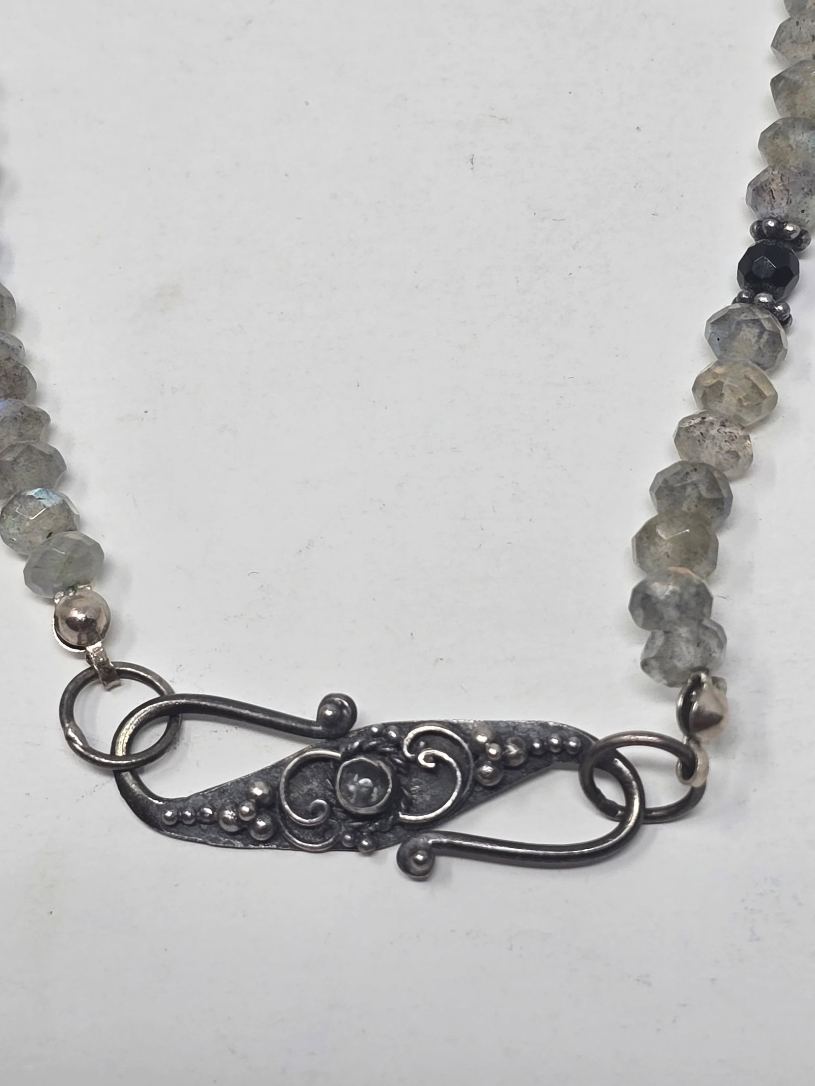 Labradorite Beaded Necklace with an Ornate Silver Clasp - 4