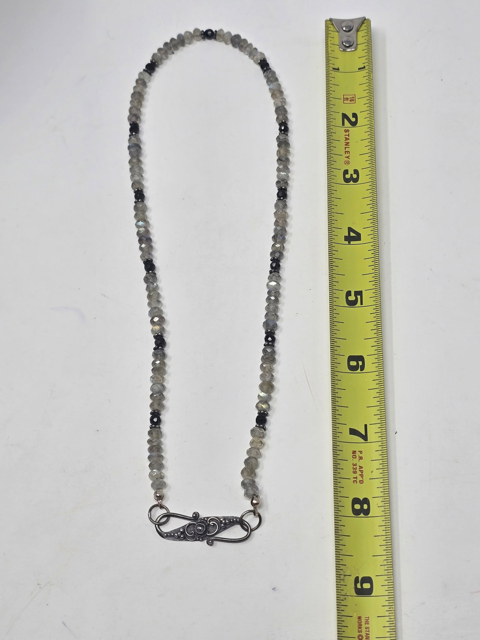 Labradorite Beaded Necklace with an Ornate Silver Clasp - 5