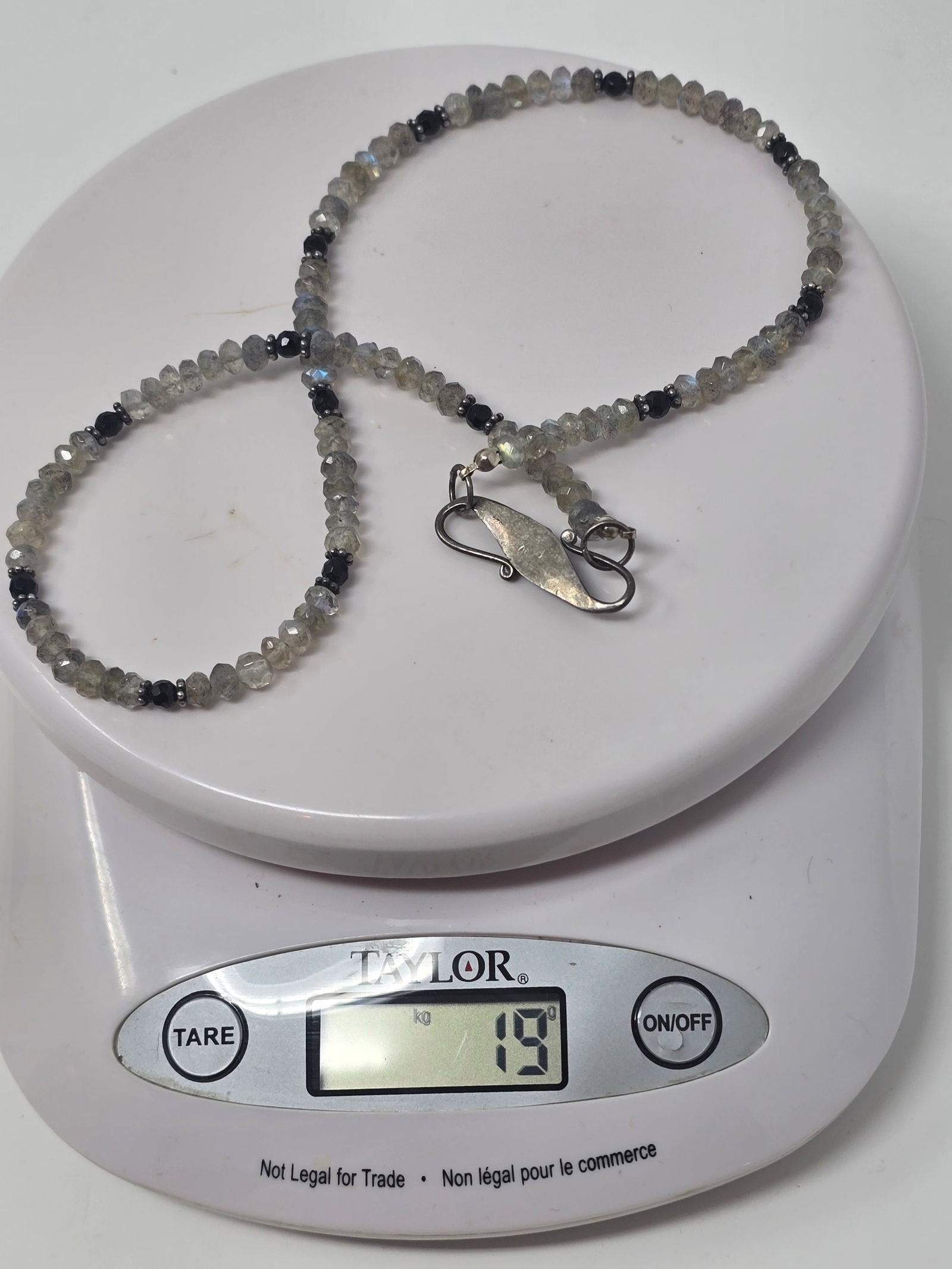 Labradorite Beaded Necklace with an Ornate Silver Clasp - 6