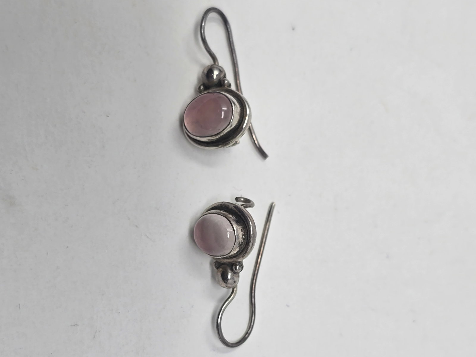 Pair of Rose Quartz Cabochon 925 Sterling Silver Earrings - 2