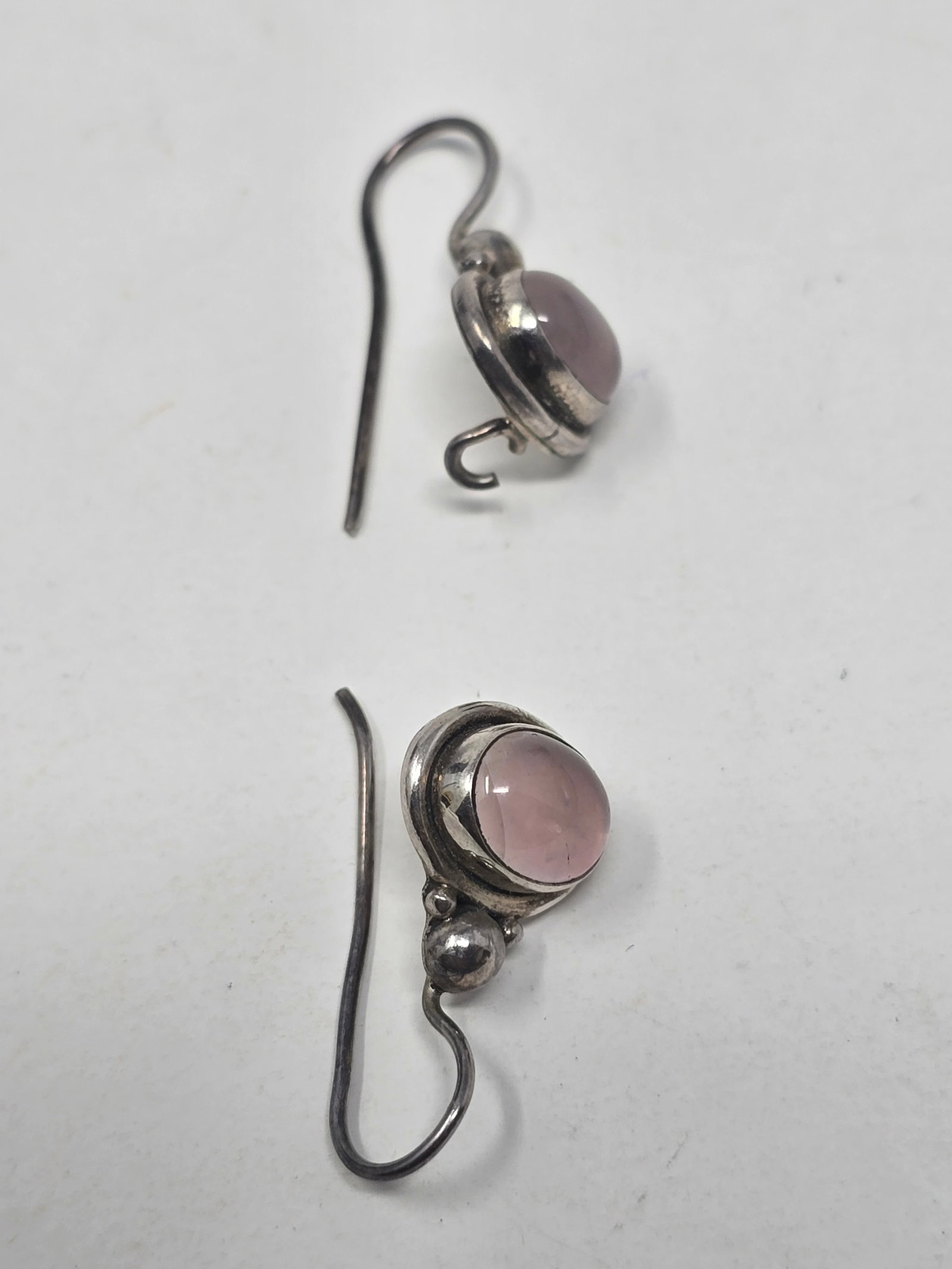 Pair of Rose Quartz Cabochon 925 Sterling Silver Earrings - 3