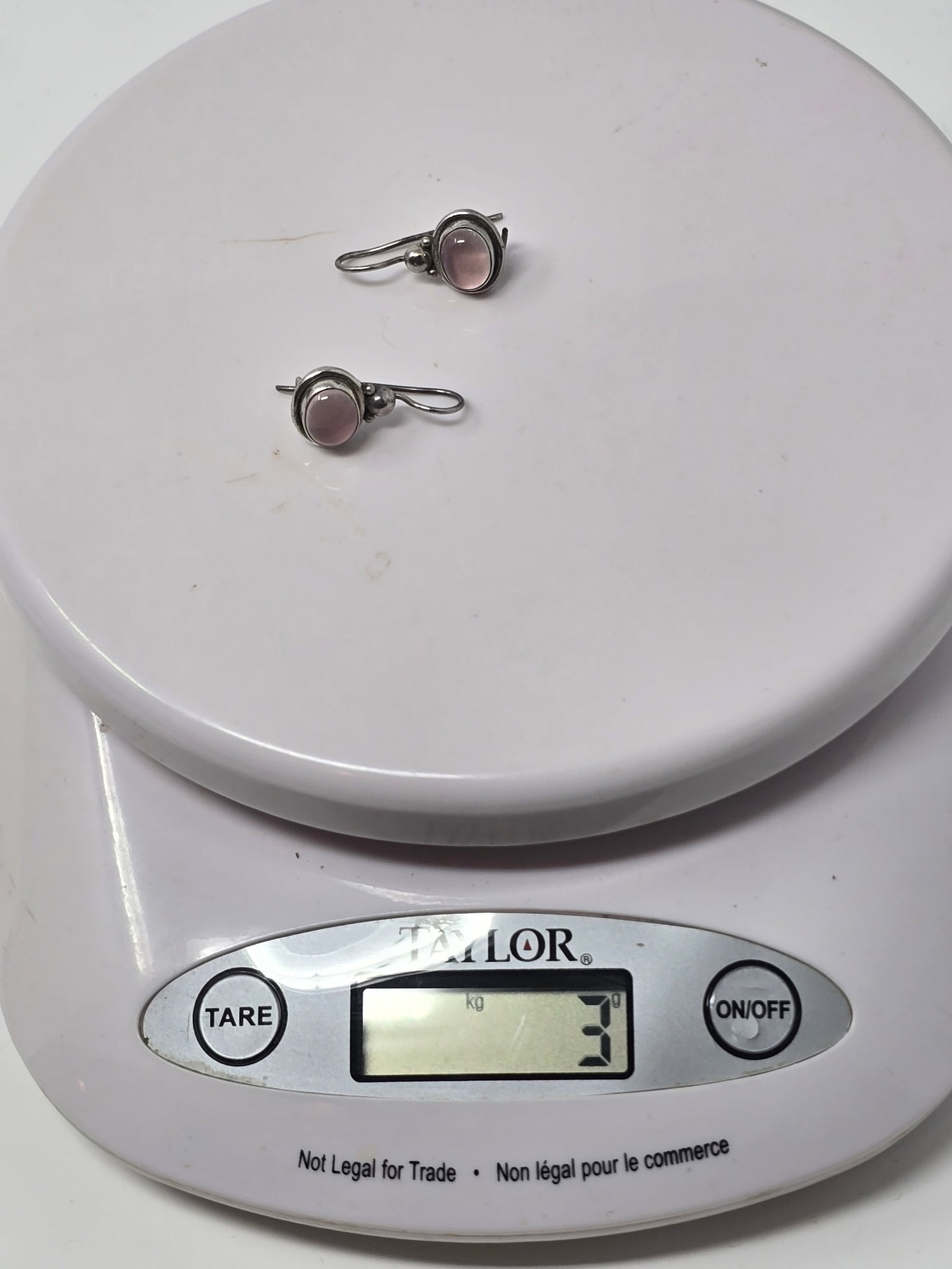 Pair of Rose Quartz Cabochon 925 Sterling Silver Earrings - 7