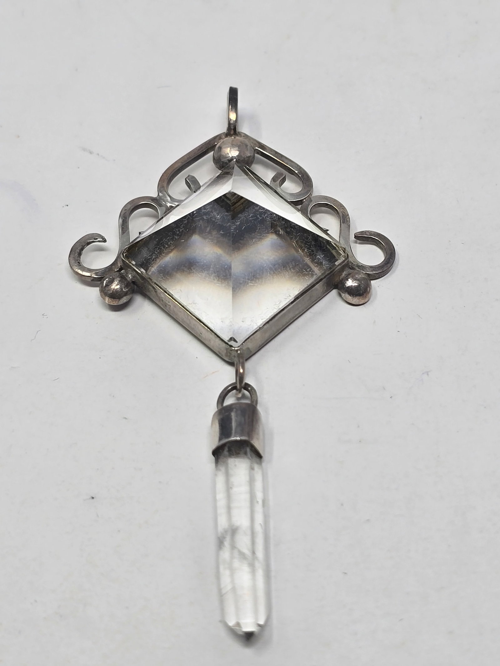 925 Sterling Silver Pendant with Clear Quartz Crystal Point - 2