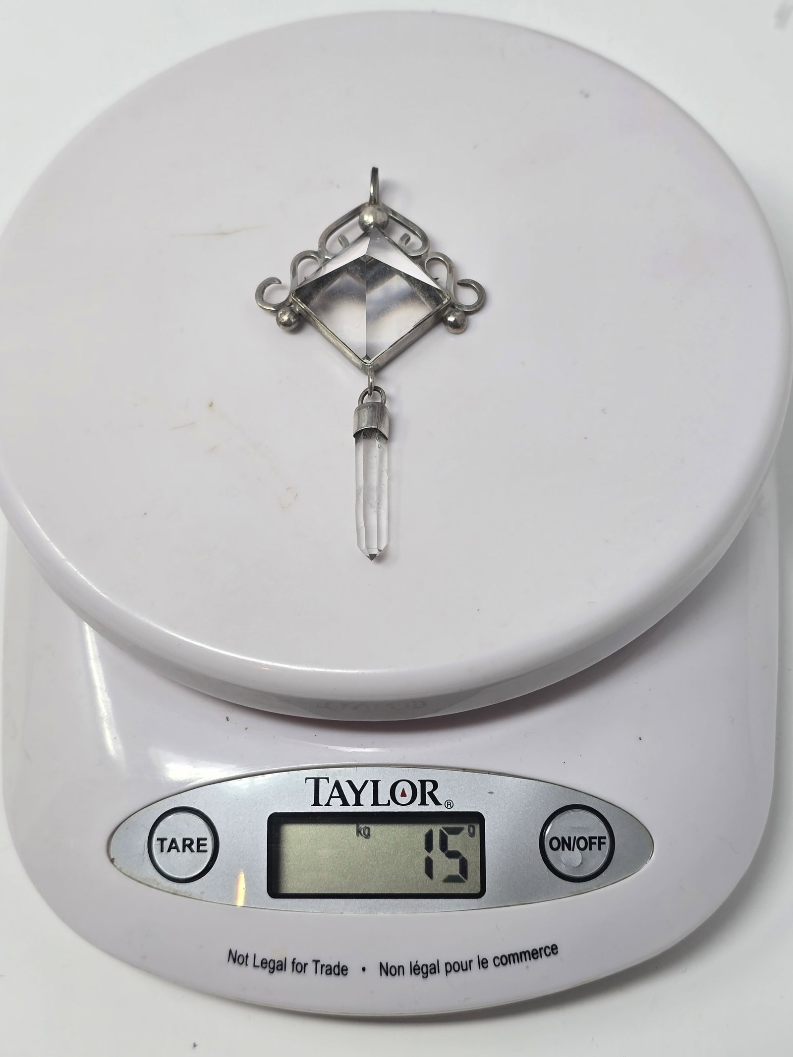 925 Sterling Silver Pendant with Clear Quartz Crystal Point - 7