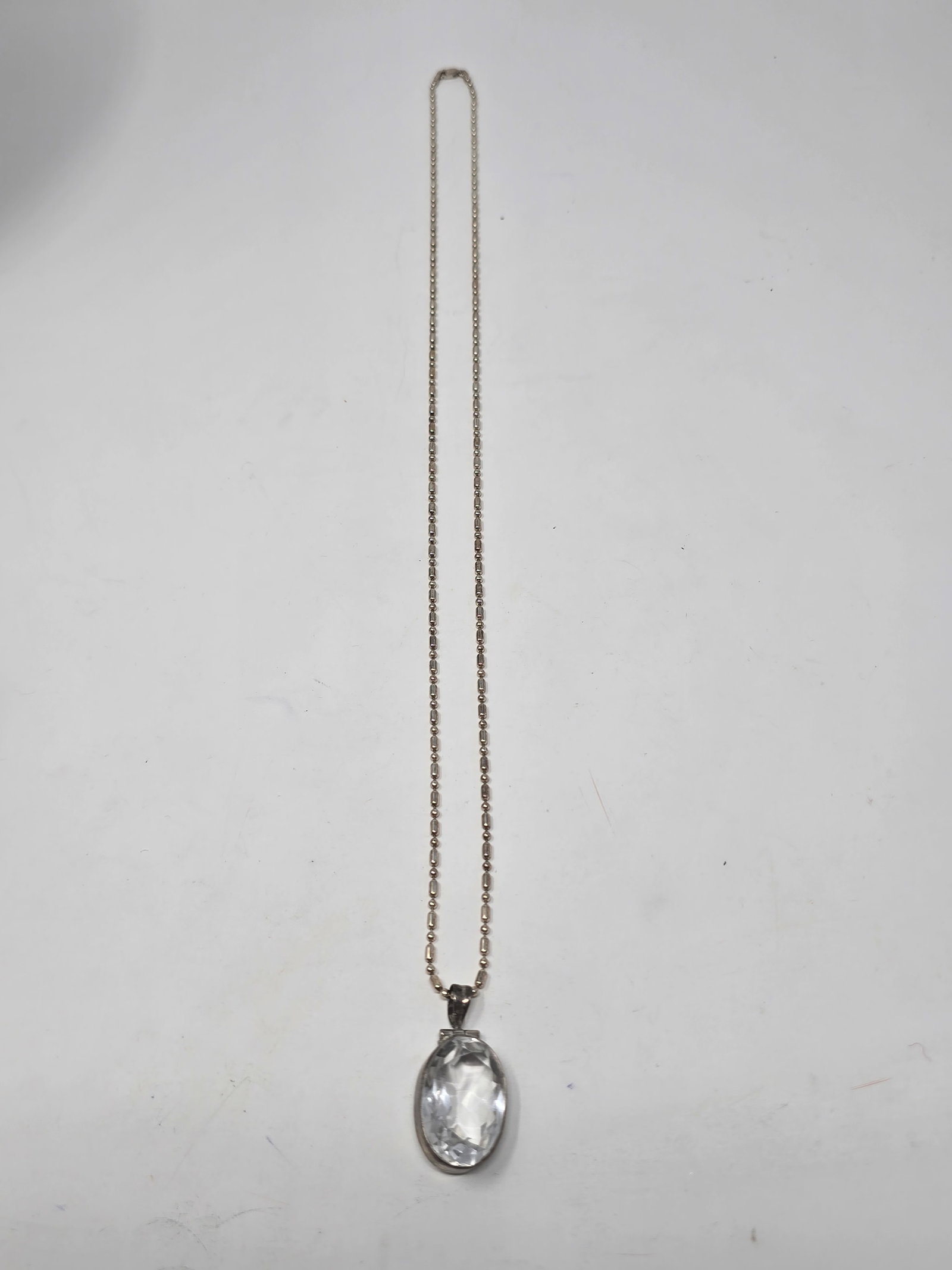 925 Sterling Silver Necklace with Large Oval Clear Quartz Crystal - 2