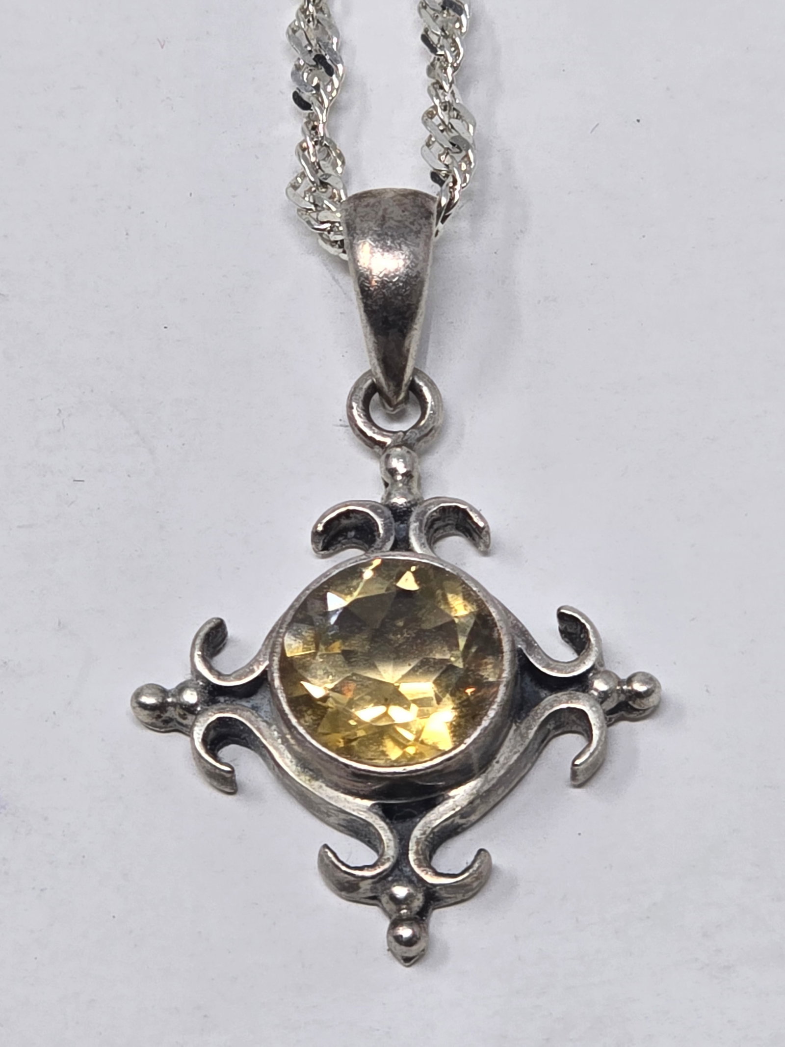 925 Sterling Silver Necklace with Citrine Crystal Pendant - 2