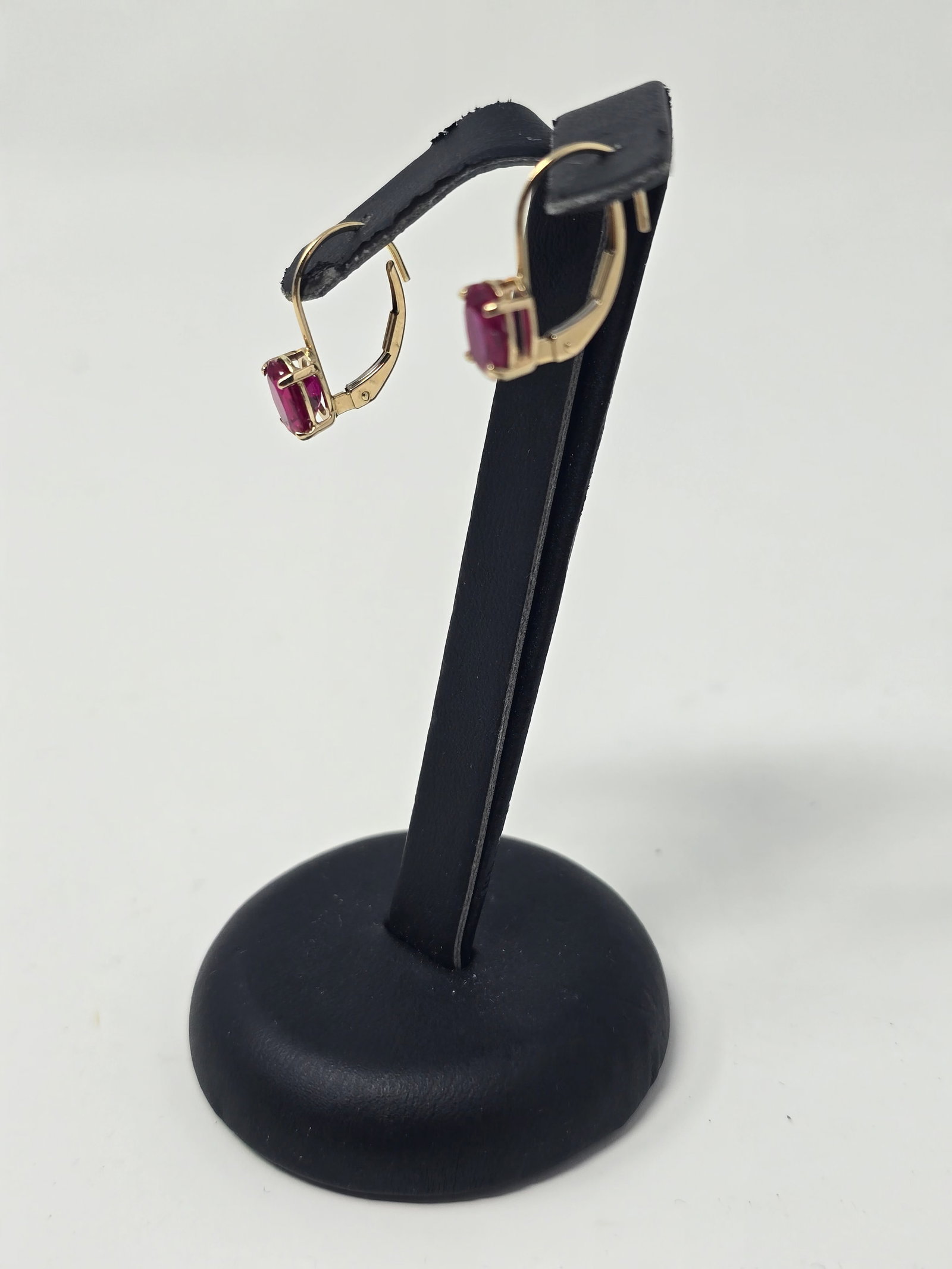 Pair of 14k Gold Plumb Oval Ruby Earrings - 2