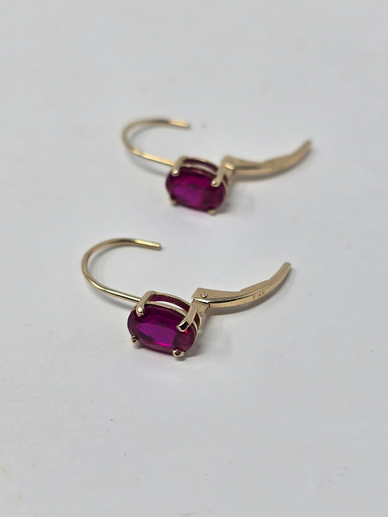 Pair of 14k Gold Plumb Oval Ruby Earrings - 3