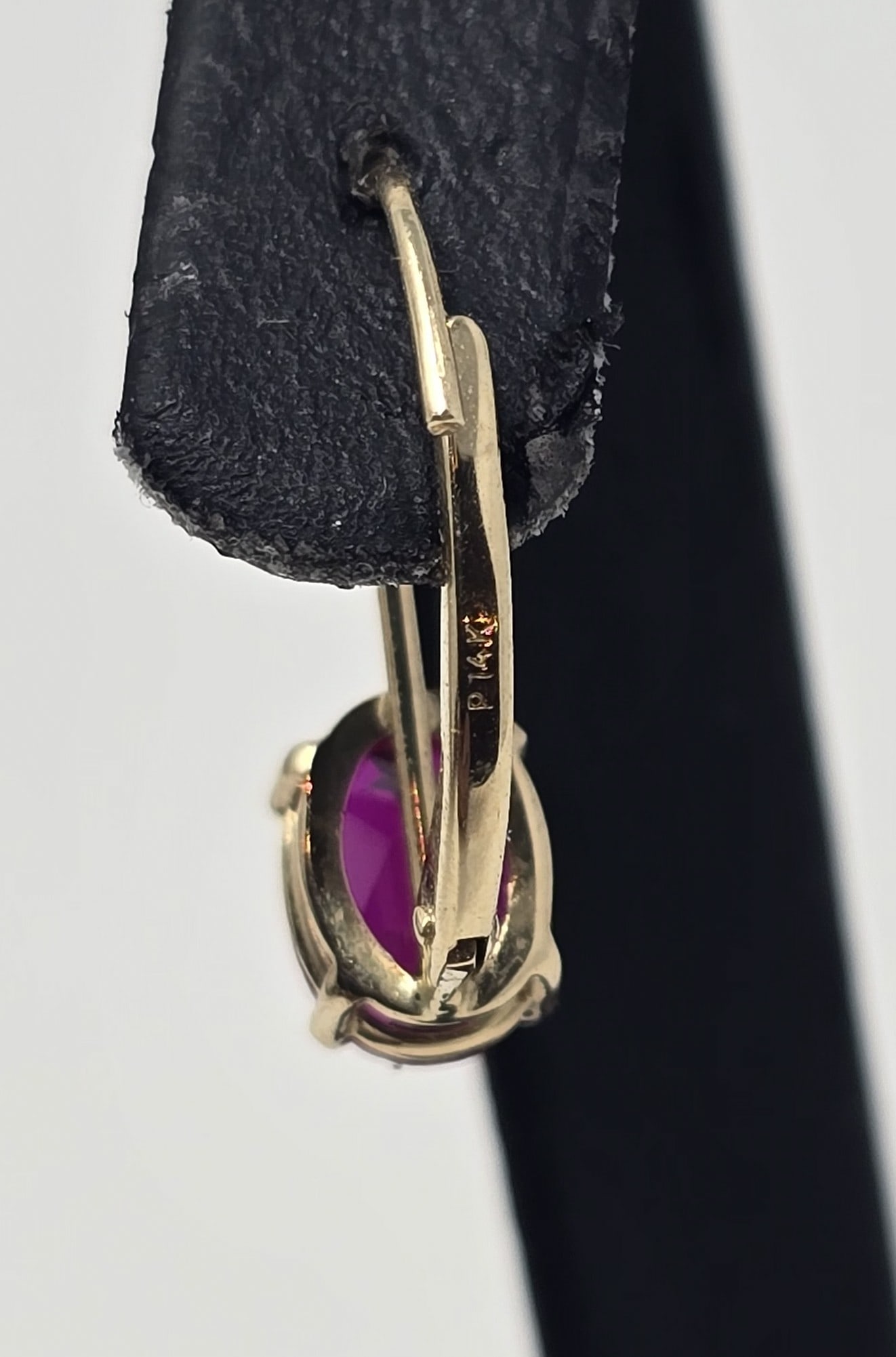 Pair of 14k Gold Plumb Oval Ruby Earrings - 4