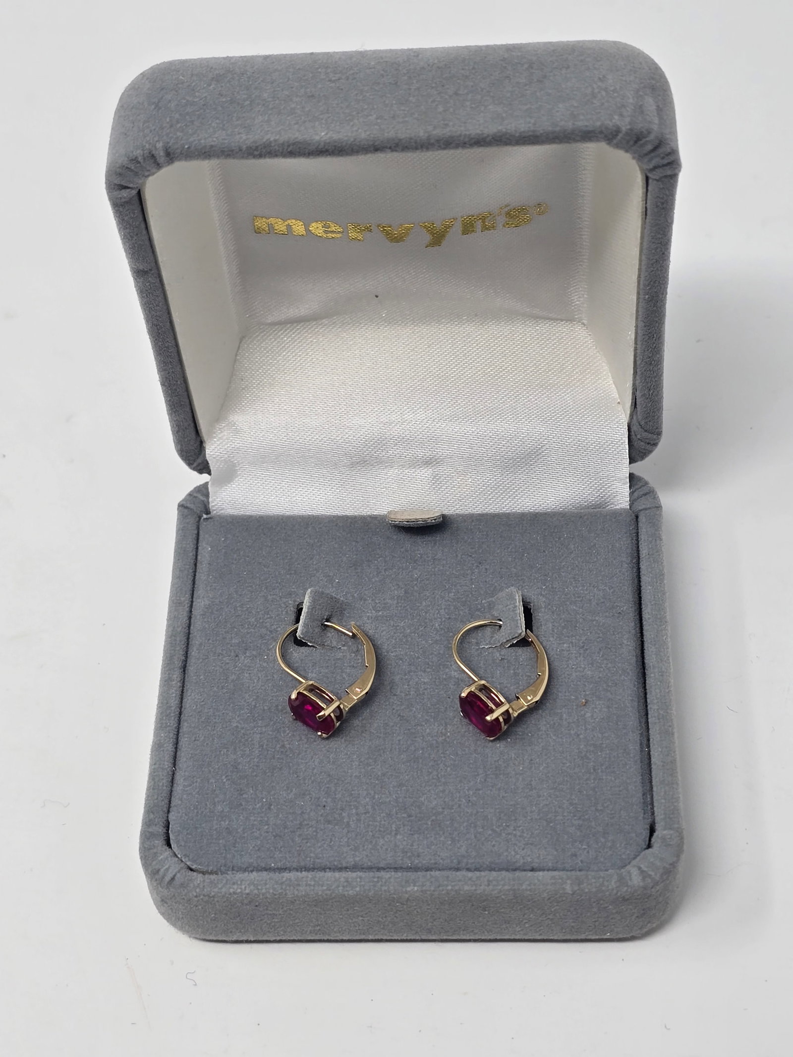 Pair of 14k Gold Plumb Oval Ruby Earrings - 5