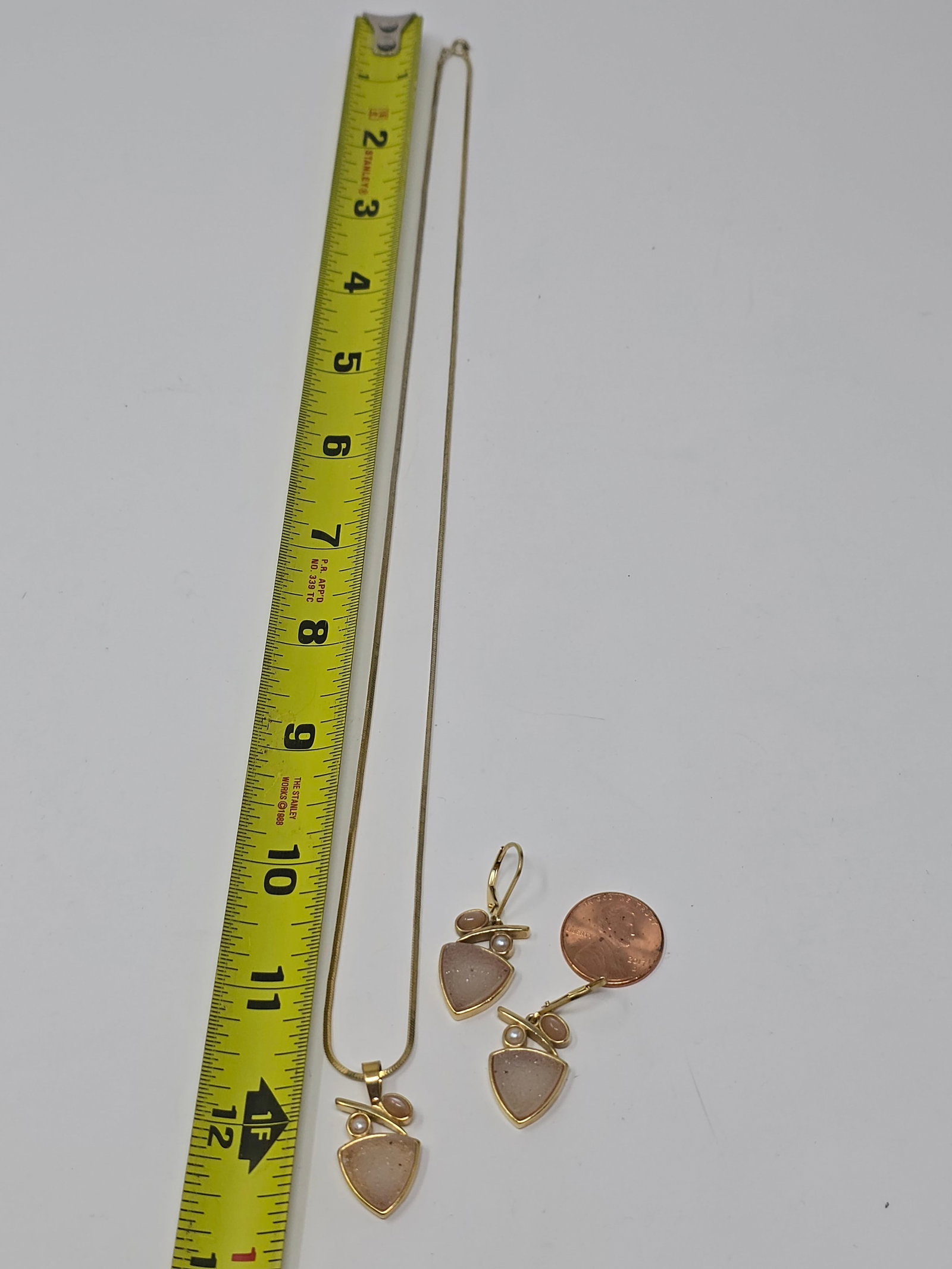 925 Sterling Silver Set of Necklace & Earrings with Gold Overtones - 8