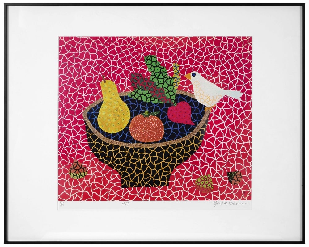 YAYOI KUSAMA (B.1929), SILKSCREEN PRINT: Image Dimensions: 17 3/4 x 15 3/4 in (45 x 40 cm) Signed (lower right)< Yayoi Kusama (b. 1929) stands as one of the most iconic and influential female artists in the history of contemporary art. Throu