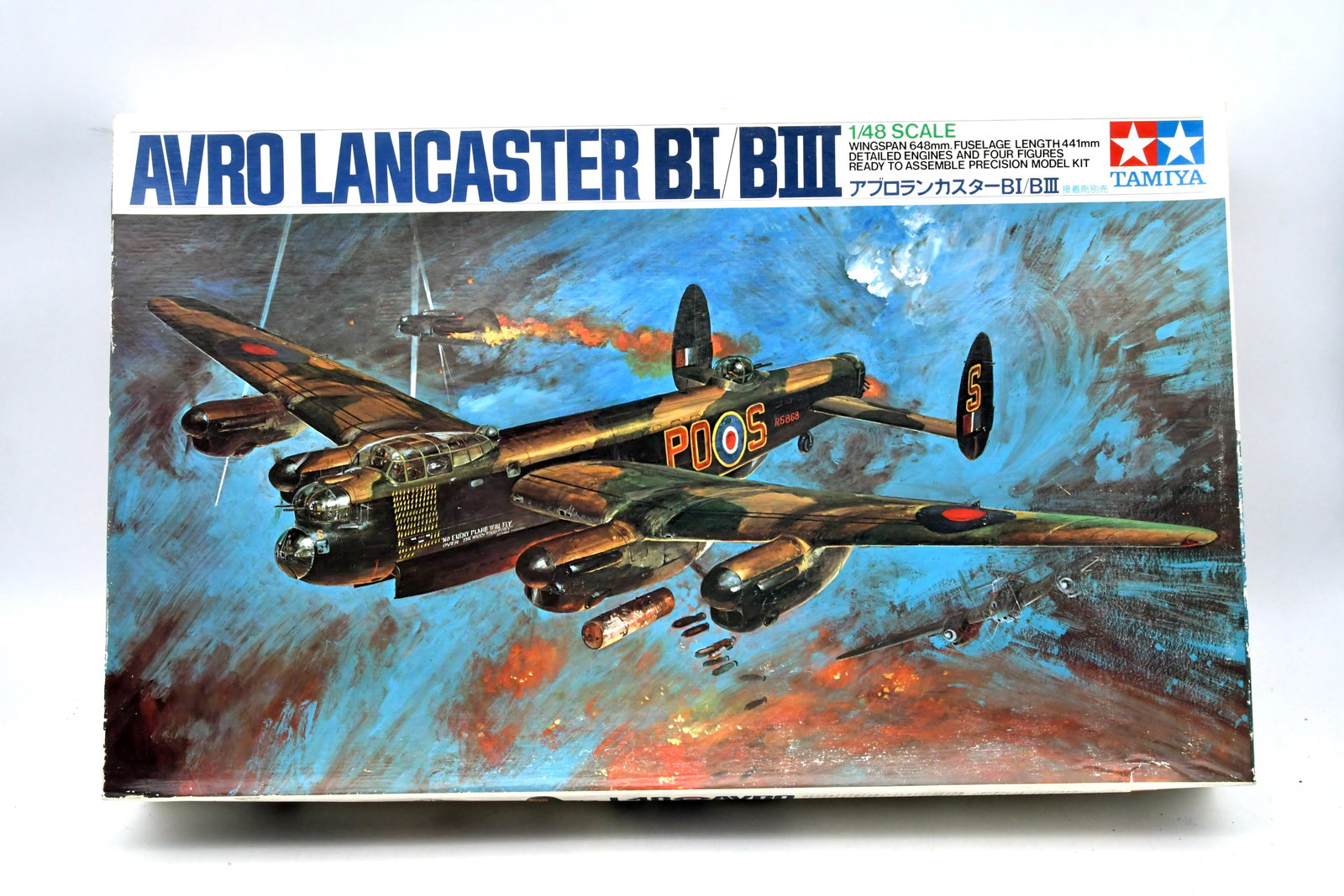 Tamiya Avro Lancaster B.I/B.III 1/48 Aircraft: Vintage Tamiya 1/48 scale Avro Lancaster B.I / B.III RAF heavy bomber plastic model kit from the Masterpiece Series No.9. Classic largescale Lancaster release featuring detailed fuselage and wings, fu