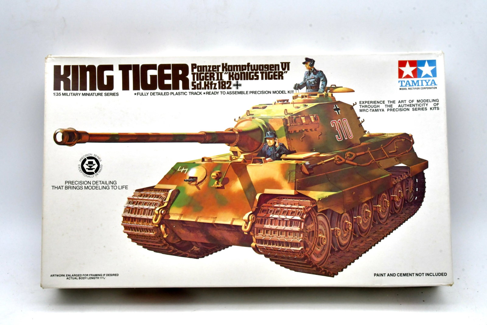 Tamiya King Tiger Sd.Kfz.182 1/35 Model Kit: Tamiya King Tiger (PanzerkampfwagenVI TigerII / Sd.Kfz.182 "Königstiger") German heavy tank plastic model kit in 1/35 scale from the Military Miniature Series. Classic WWII armor subject featurin