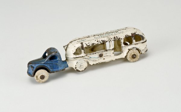 Arcade Cast Iron Greyhound Bus Toy: Marked with advertising for "A Century of Progress - Chicago - 1934".