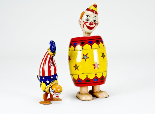 2 Chein Wind-up Clown Toys: Both are marked "J. Chein, Co." and "Made in USA", both work well.