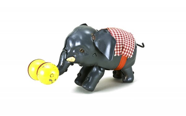 Tin Wind-up Circus Elephant: No maker's mark, in working condition.
