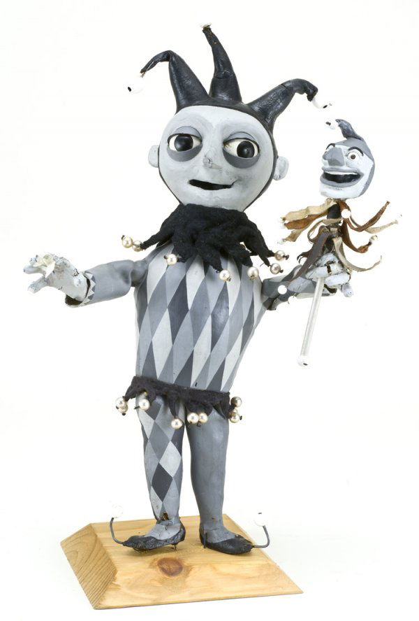 Punch Films - Bunin Promo Early TV Figure: 16" tall artist made painted rubber figure "Mr. Lookit" with Jester stick, made for a Louis Bunin production which included shorts and advertising for CBS produced for television. Includes short film