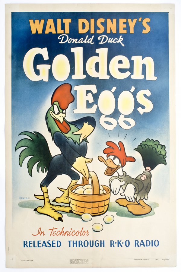 Disney Advertising Poster "Golden Eggs": Poster measures 41" x 27", copyright 1941 RKO Radio Pictures, Inc. on bottom, by Morgan Litho Corp., 413/1032, some fold marks.