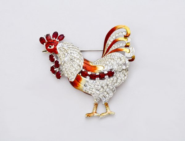 Vintage Original Rooster Costume Jewelry Pin: Marked Coro.