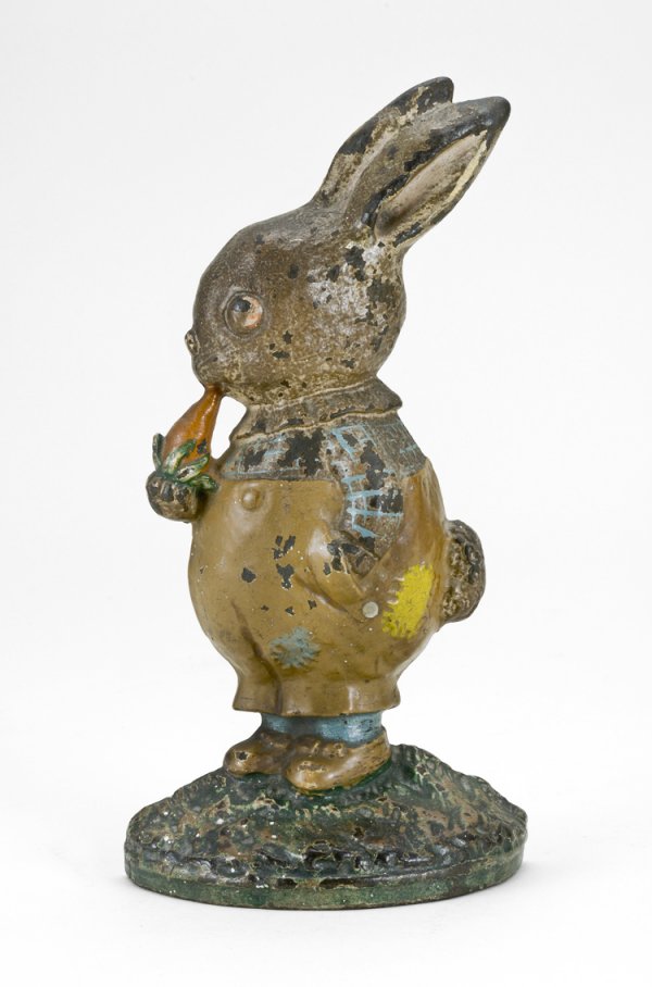 Vintage Cast Iron Peter the Rabbit Doorstop: 9 3/8" tall, unmarked, Hubley.