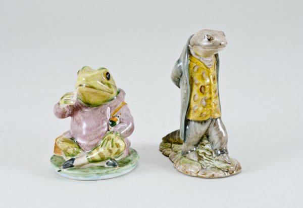 Beatrix Potter Porcelain Figures: Earlier frog dated 1950, lizard figure dated 1973.