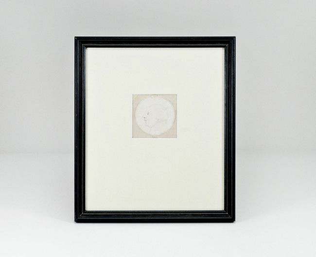 1826 Pencil Sketch of George III: In contemporary 13" x 11 1/4" wood frame, medallion sketch originating from the J.M.W. Turner Collection of the late John Anderson, Jr., author of "The Unknown Turner" and Anderson Galleries founder.