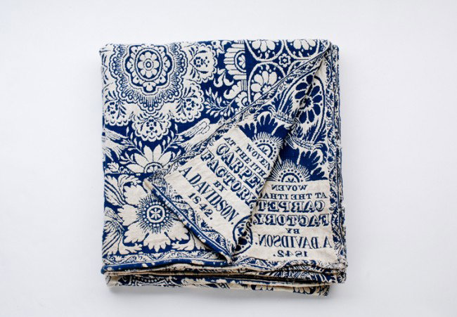 1842 Davidson Coverlet: Floral and birds, two corners with "Woven at the Ithaca Carpet Factory by A. Davidson 1842". *Information on Archibald Davidson: Master weaver included in "Checklist of American Coverlet Weavers", pro