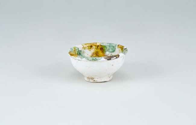 Ancient Chinese Cup: 2 3/8" diameter, 1" base diameter. From a collection of Chinese Sung, Tang and Han Dynasty pottery, all originating from the construction site of the Three Gorges Dam in China.