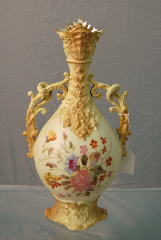 R.W. Rudolstadt Vase: German R.W. Rudolstadt 12 1/4 inch vase with floral bouquet.