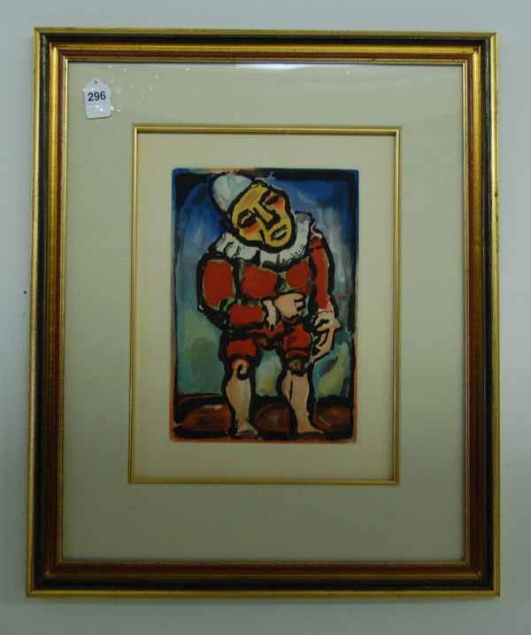 George Rouault Aquatint: Clown. Matted and framed. Overall Size 20 1/2" x 25".