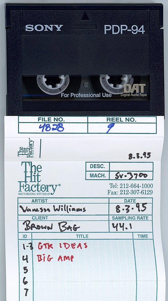 1995 -VANESSA WILLIAMS- Master Pop Music DAT Tape: 1995 "Vanessa Williams - GTK Ideas/Big Amp" DAT tape from "The Hit Factory" Master Tape Archive. #9842