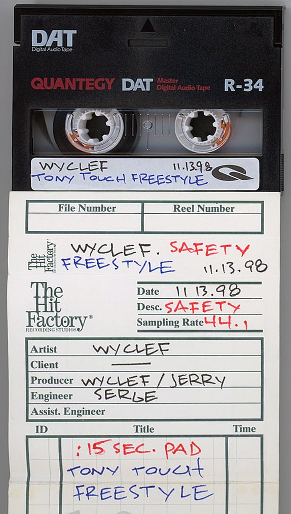 1998 -WYCLEF JEAN/TONY TOUCH- Master Hip-Hop/Rap Music DAT Tape: 1998 "Wyclef - Tony Touch Freestyle" DAT tape from "The Hit Factory" Master Tape Archive. #7537