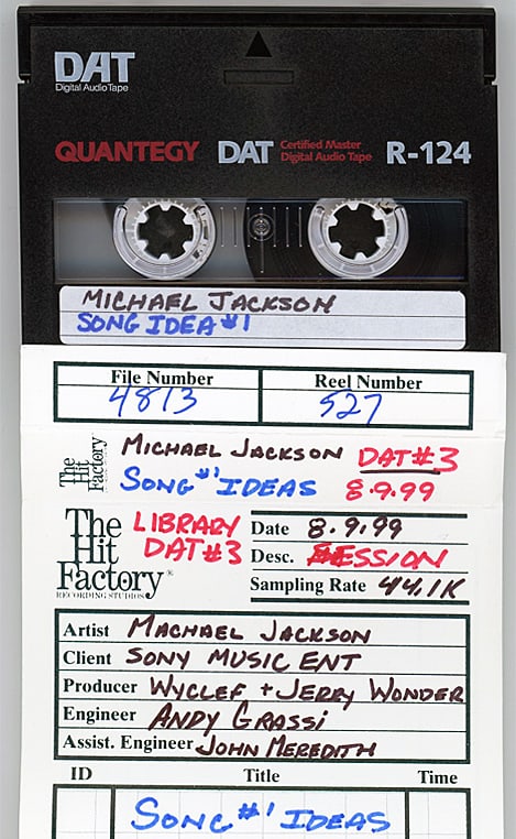 1999 -MICHAEL JACKSON- MASTER Music DAT Tape: 1999 "Michael Jackson - Song Ideas #1" DAT Tape from "The Hit Factory" Master Tape Archive. #790