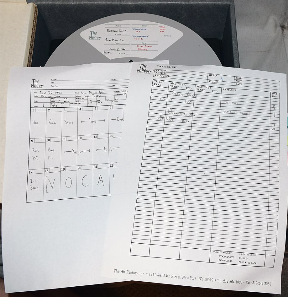 1998 -REFUGEE CAMP/WYCLEF JEAN- Master Hip-Hop Reel-to-Reel Tape: 1998 "Refugee Camp - Wyclef Jean - Stayin Alive/Guantanamera" tape from "The Hit Factory" Master Tape Archive. 10.5" Reel of 2" tape.#9000 - 13