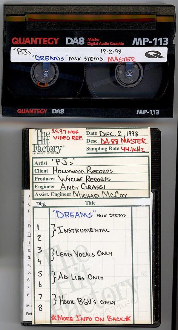 1998 -EARTH, WIND & FIRE- Master Soul Music DA8 Tape: 1998 "PJ's - Dreams" cassette tape from "The Hit Factory" Master Tape Archive. This song was done by EW&F for the "PJ's" TV show soundtrack.#6877