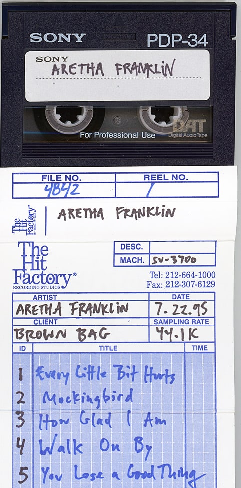 1995 -ARETHA FRANKLIN- Master Soul Music DAT Tape: 1995 "Aretha Franklin" DAT tape from "The Hit Factory" Master Tape Archive. #6397