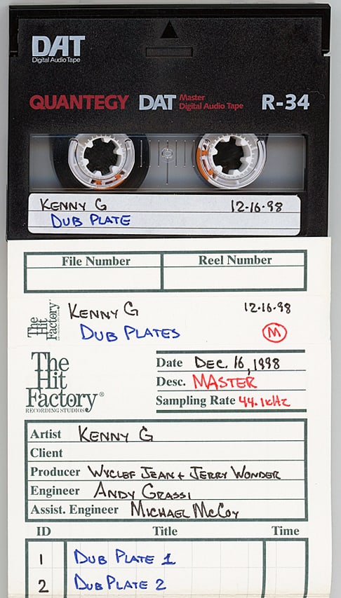 1998 -KENNY G- Master Music DAT Tape: 1998 "Kenny G" DAT tape from "The Hit Factory" Master Tape Archive. #6402